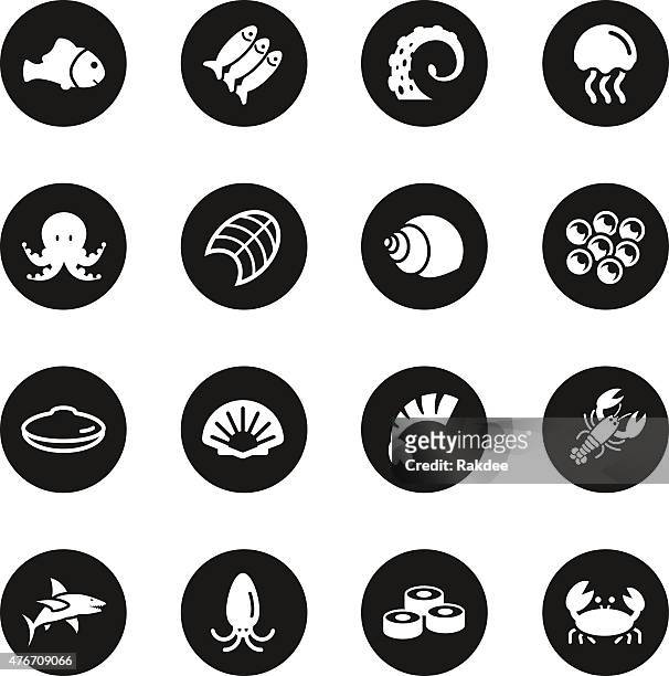 meeresfrüchte-icons-schwarz-serie circle - crayfish seafood stock-grafiken, -clipart, -cartoons und -symbole