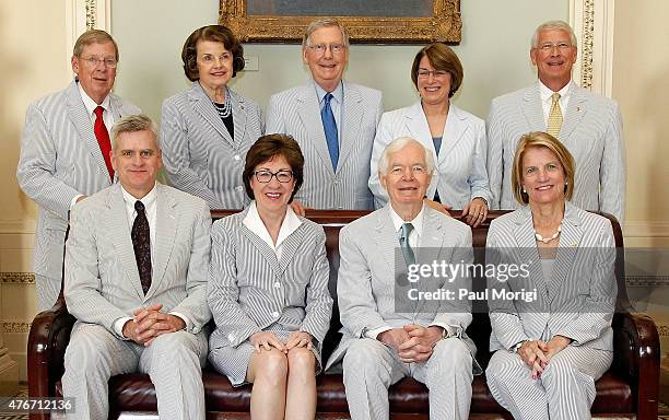 Dressed in Seersucker suits, Senators Bill Cassidy, Susan Collins, Thad Cochrane and Shelley Capito; John Isakson, Diane Feinstein, Mitch McConnnell,...