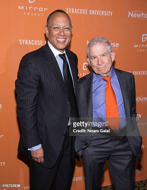 Executive editor of The New York Times Dean Baquet and president of Advance Publications Donald Newhouse attend the Mirror Awards '15 at Cipriani...