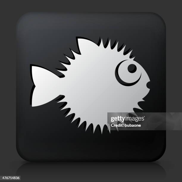 black square button with blow fish - spiked ball stock illustrations