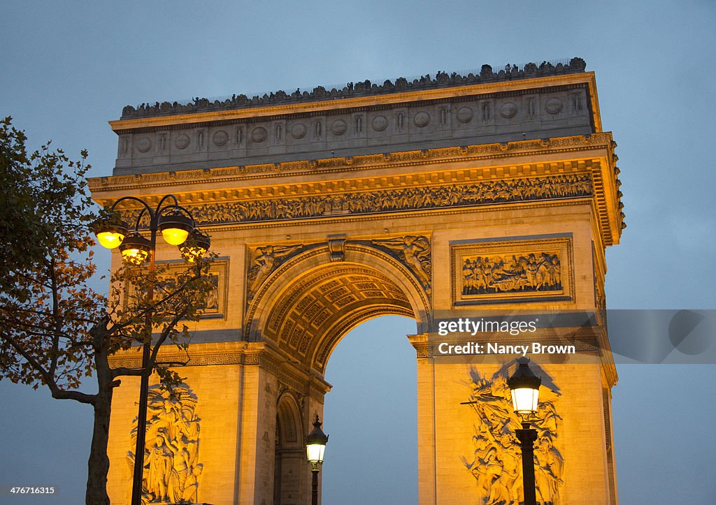 Arc De Triomphein Paris at Dusk.