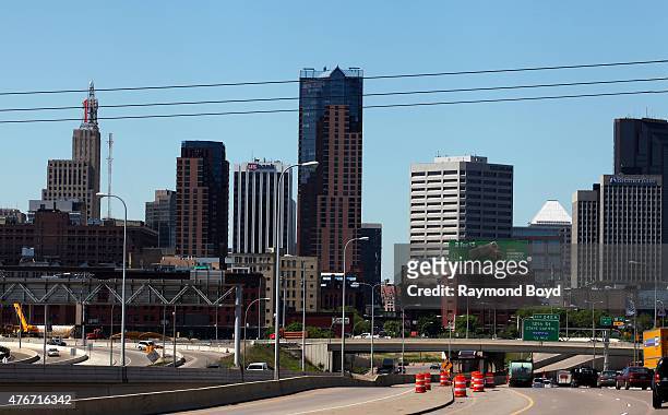 St. Paul skyline as photographed from Interstate 94 West on May 21, 2015 in St. Paul, Minnesota.