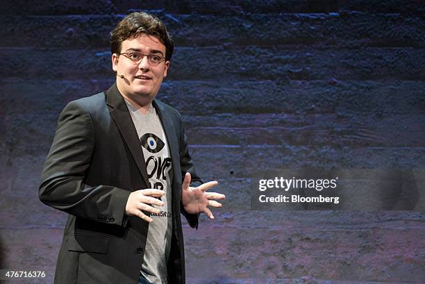Palmer Luckey, co-founder of Oculus VR Inc. And creator of the Oculus Rift, speaks during the Oculus VR Inc. "Step Into The Rift" event in San...