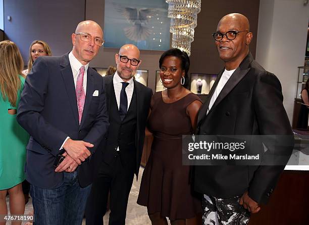 Dylan Jones, Stanley Tucci, Sofia Davis and Samuel L Jackson attend One For The Boys Dinner At Asprey New Bond St, launching A Month Of Fundraising...