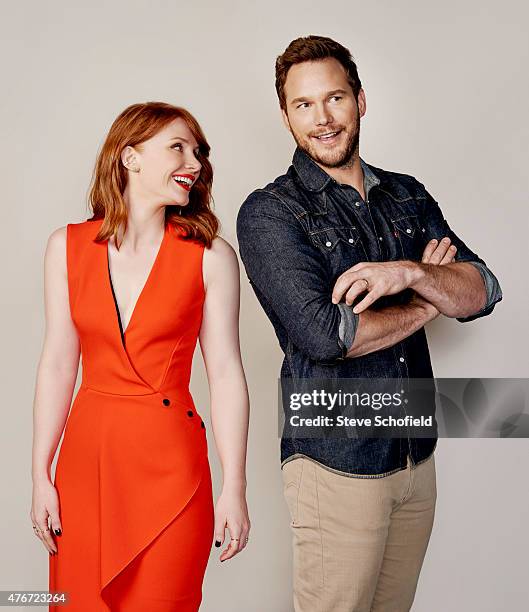 Jurassic World' actors Bryce Dallas Howard and Chris Pratt are photographed for Wonderwall on June 5, 2015 in Burbank, California. PUBLISHED IMAGE.