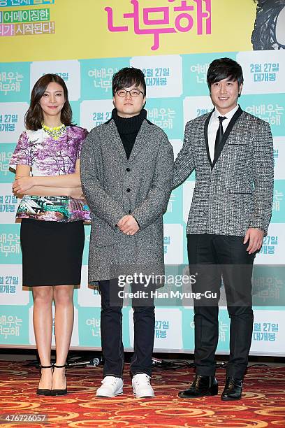 South Korean actors Cha Ye-Ryun , Jo Hyun-Jae and director Yu Jung-Hwan attend the press conference for "One Thing She Doesn't Have" at Lotte Cinema...