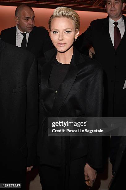 Princess Charlene of Monaco attends the Louis Vuitton show as part of the Paris Fashion Week Womenswear Fall/Winter 2014-2015 on March 5, 2014 in...