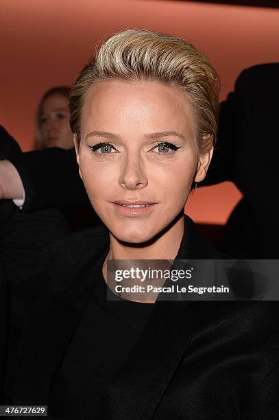 Princess Charlene of Monaco attends the Louis Vuitton show as part of the Paris Fashion Week Womenswear Fall/Winter 2014-2015 on March 5, 2014 in...