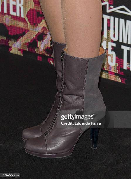 Actress Cristina Castano, shoes detail, attends MAC new trends party photocall at the Association of Architects on June 11, 2015 in Madrid, Spain.