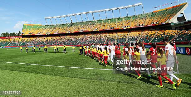 China PR line up against the Netherlands during the FIFA Women's World Cup 2015 Group A match between China PR and Netherlands at Commonwealth...