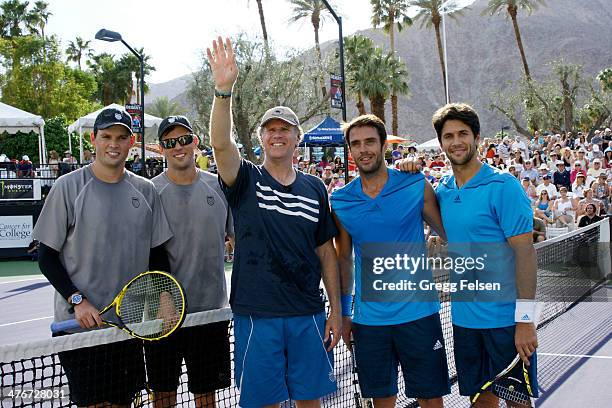 Bob Bryan, Mike Bryan, Will Ferrell, David Marrero and Fernando Verdasco attends the 10th Anniversary Desert Smash at La Quinta Resort and Club on...