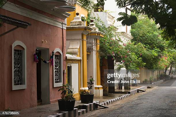 pondicherry, french quarter, street scene - pondicherry stock pictures, royalty-free photos & images