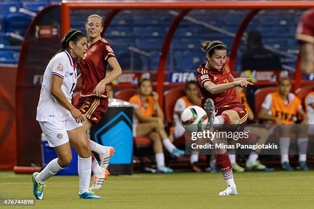 Natalia Pablos of Spain kicks the ball during the 2015 FIFA Women's World Cup Group E match against Costa Rica at Olympic Stadium on June 9, 2015 in...