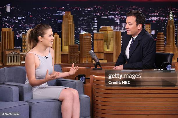 Episode 0278 -- Pictured: Actress Jennette McCurdy during an interview with host Jimmy Fallon on June 11, 2015 --