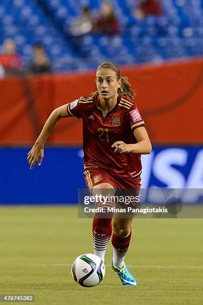 Alexia Putellas of Spain moves the ball during the 2015 FIFA Women's World Cup Group E match against Costa Rica at Olympic Stadium on June 9, 2015 in...