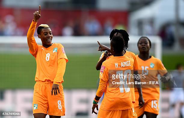 Ange Nguessan of Cote D'Ivoire celebrates after scoring her teams first goal during the FIFA Women's World Cup 2015 Group B match between Cote...