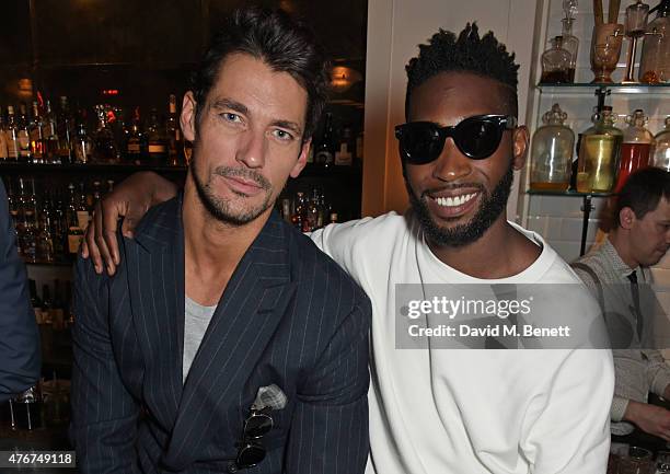 David Gandy and Tinie Tempah attend the official Idris Elba + Superdry presentation at LCM at Hix on June 11, 2015 in London, England.