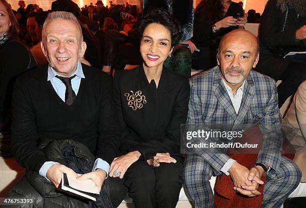 Jean paul Gaultier, Farida Khelfa and Christian Louboutin attend the Louis Vuitton show as part of the Paris Fashion Week Womenswear Fall/Winter...