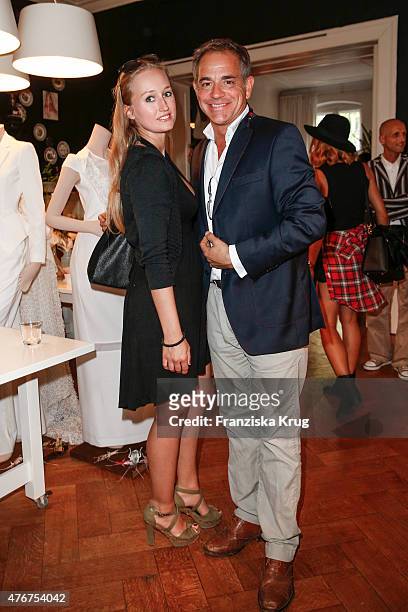Tatjana Thinius and Florian Fitz attend the 'Lobby for a Weekend' Cocktail Prologne In Berlin on June 11, 2015 in Berlin, Germany.