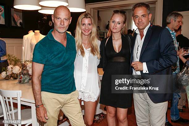 Simon Licht, Theresa Krentzlin, Tatjana Thinius and Florian Fitz attend the 'Lobby for a Weekend' Cocktail Prologne In Berlin on June 11, 2015 in...