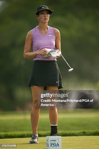 Michelle Wie of the United States watches play on nine during Round One of the 2015 KPMG Women's PGA Championship held at Westchester Country Club on...