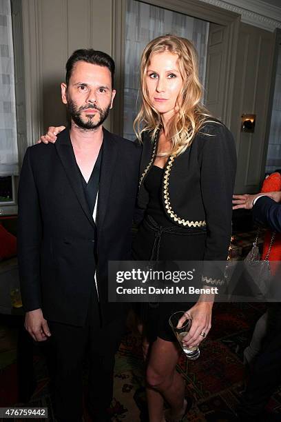 Carlo Brandelli and Martina Bjorn attend a party for "The Gentle Man: A Celebration Of A Most British Archetype" hosted by Brown's Hotel on June 11,...