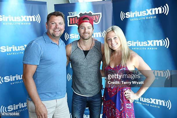 Host Storme Warren, Singer-Songwriter Kip Moore and SiriusXM Producer Brittany Davidson arrive at the Morning Show with Storme Warren on SiriusXM's...