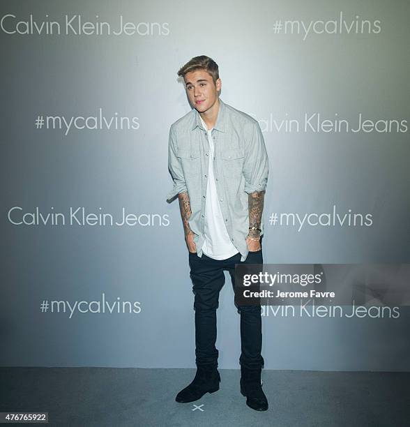 Justin Bieber poses on the red carpet at the Calvin Klein Jeans music event with special appearance from Justin Bieber and performances by Jay Park,...