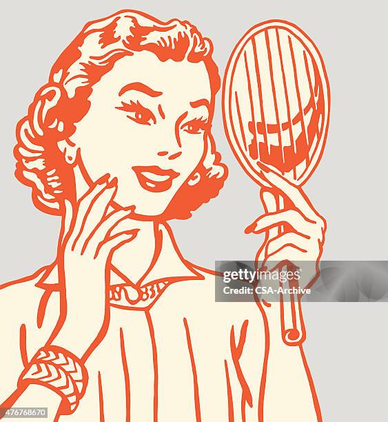 woman holding hand mirror - vanity stock illustrations