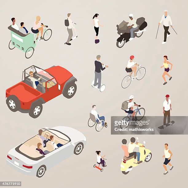 ilustraciones, imágenes clip art, dibujos animados e iconos de stock de personas en paso de iconos de plano medio - carro de corrida