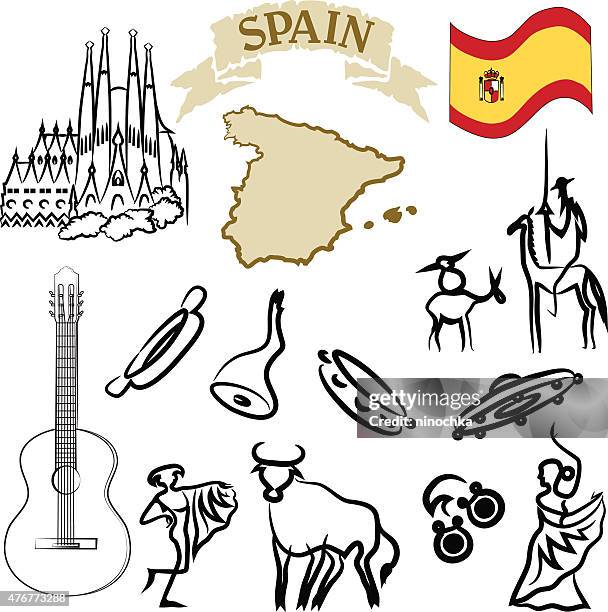 spanish icons - casa batllo stock illustrations