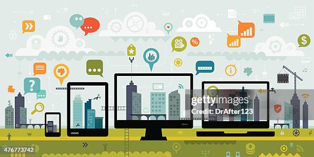 communication between different devices - multimedia stock illustrations