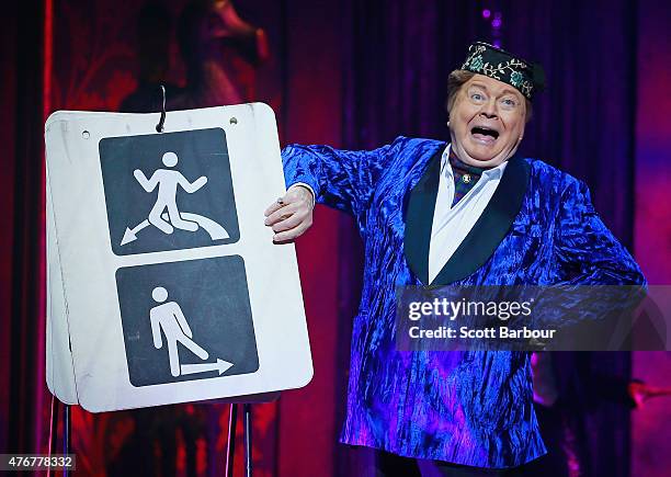 Bert Newton as the Narrator performs during a "Rocky Horror Show" Media Call at the Comedy Theatre on June 12, 2015 in Melbourne, Australia.