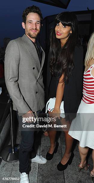 Max Rogers and Jameela Jamil pose as HTC and Jourdan Dunn launch the Limited Edition HTC One M9 INK handset at ME Hotel on June 11, 2015 in London,...