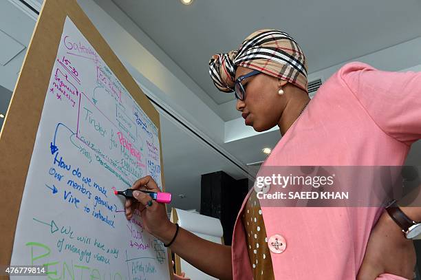 Australia technology attacks summit diplomacy by GLENDA KWEK This photo taken on June 11, 2015 shows team member Yassmin Abdel-Magied working on a...