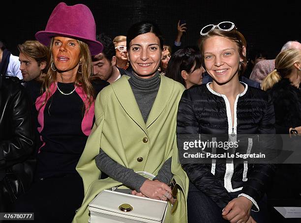 Anna Dello Russo, Giovanna Battaglia and Arianna Fontana attend the Moncler Gamme Rouge show as part of the Paris Fashion Week Womenswear Fall/Winter...