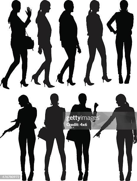 various actions of businesswomen - ponytail silhouette stock illustrations