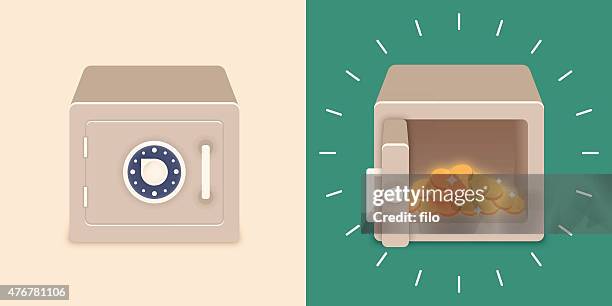 open safe and closed safe security - safe security equipment stock illustrations