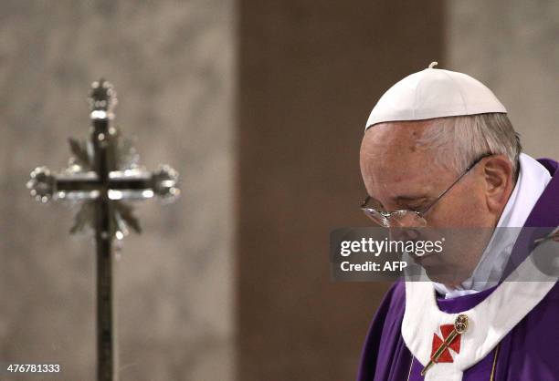 Pope Francis attends, in the Santa Sabina church in Rome on March 5 the Ash Wednesday mass, opening Lent, the forty-day period of abstinence and...