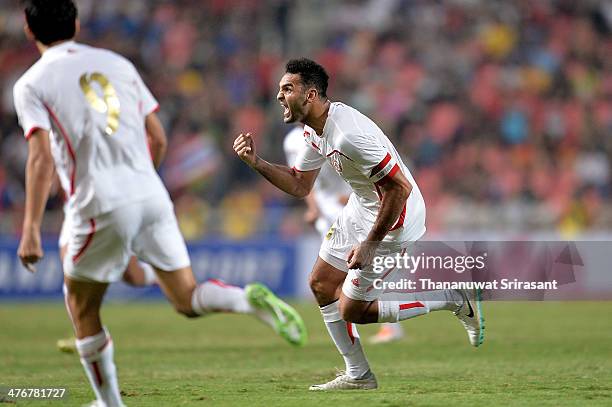 Roda Antar of Lebanon celebrates his goal during the AFC Asian Cup 2015 Group B Qualifier match between Thailand and Lebanon at Rajamangala Stadium...