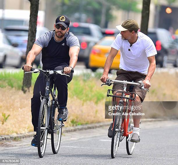 David Blaine and Woody Harrelson are seen on the West Side Highway on June 11, 2015 in New York City.