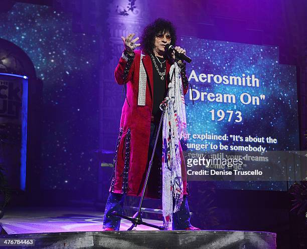 Paul Shortino performs in Raiding the Rock Vault at the Las Vegas Hotel on March 4, 2014 in Las Vegas, Nevada.