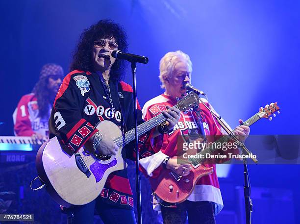 Paul Shortino and Howard Leese perform in Raiding the Rock Vault at the Las Vegas Hotel on March 4, 2014 in Las Vegas, Nevada.