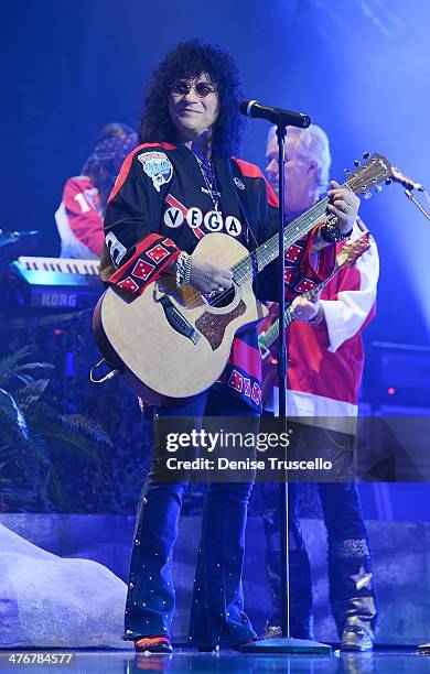 Paul Shortino and Howard Leese perform in Raiding the Rock Vault at the Las Vegas Hotel on March 4, 2014 in Las Vegas, Nevada.