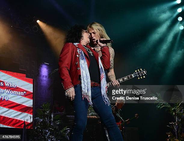 Paul Shortino and Doug Aldrich perform in Raiding the Rock Vault at the Las Vegas Hotel on March 4, 2014 in Las Vegas, Nevada.