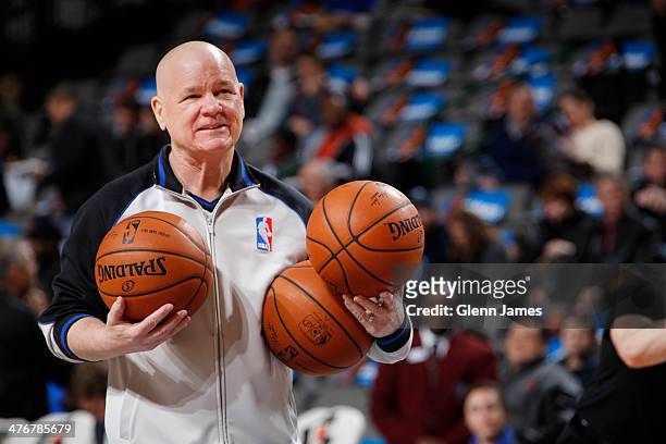 Referee Joey Crawford prepares before the Dallas Mavericks game against the Utah Jazz on February 7, 2014 at the American Airlines Center in Dallas,...