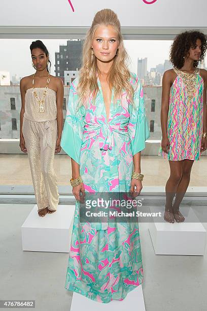 Model poses during the Lilly Pulitzer Resort 2016 Collection Presentation at the Sky Room at the New Museum on June 11, 2015 in New York City.