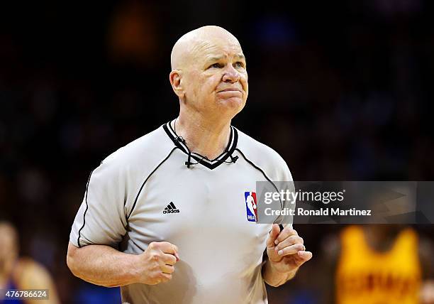 Referee Joe Crawford officiates during Game Four of the 2015 NBA Finals between the Golden State Warriors and the Cleveland Cavaliers at Quicken...