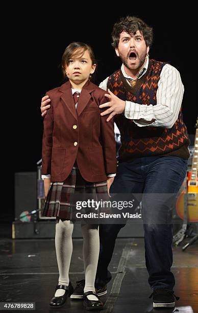 Alex Brightman and The Kid Band perform during a press preview performance of "School of Rock - The Musical" at Gramercy Theatre on June 11, 2015 in...