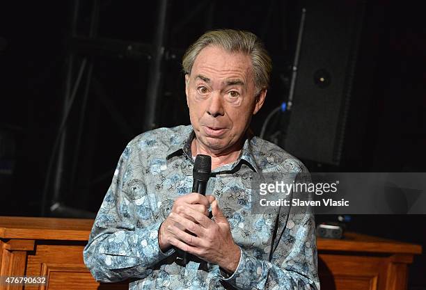 Andrew Lloyd Webber speaks during a press preview performance of "School of Rock - The Musical" at The Gramercy Theatre on June 11, 2015 in New York...